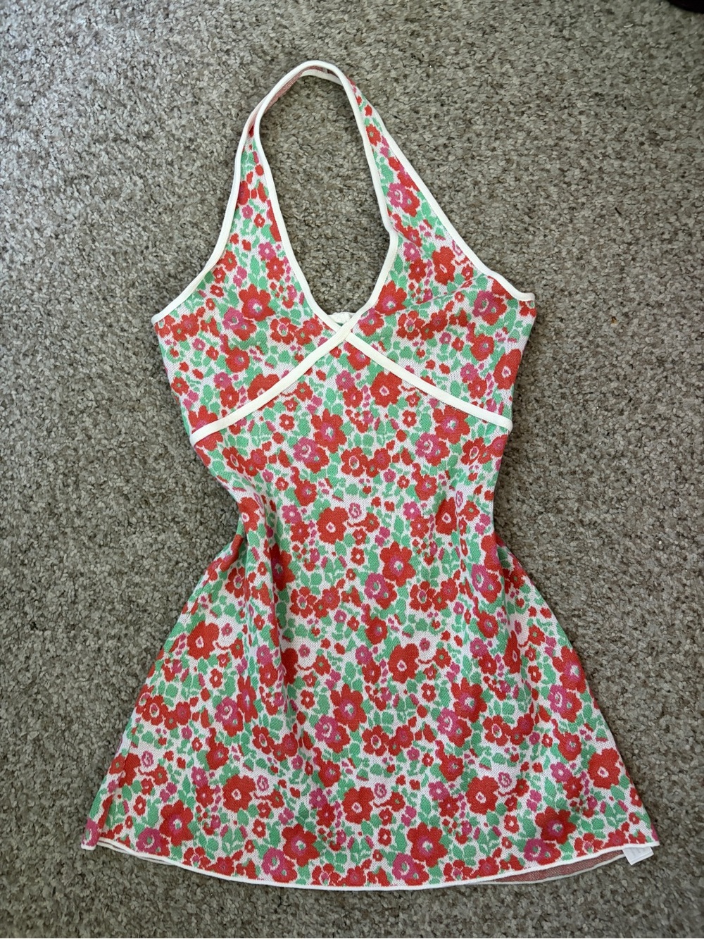 Zara Floral Halter One-Piece Dress - Pink & Green